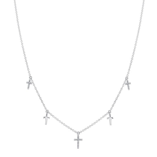 Shy Creation 5 Station Diamond Cross Necklace