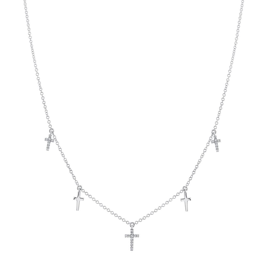 Shy Creation 5 Station Diamond Cross Necklace