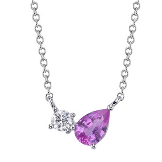 Shy 14Kw Pink Sapphire & Diamond Necklace