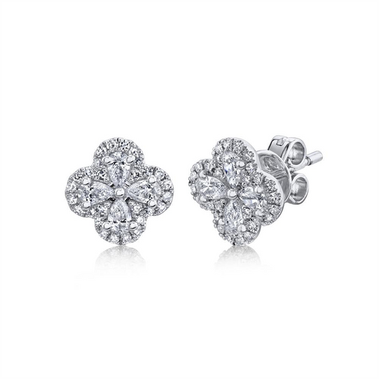Shy Creation Diamond Halo Clover Earrings