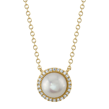 Shy 14Ky Pearl & Diamond Pendant