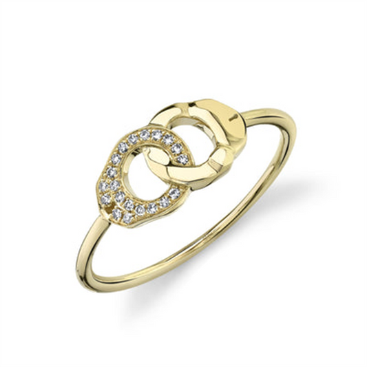 Shy Creation Yellow Gold Intertwining Diamond Handcuff Fashion Ring