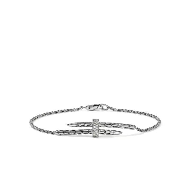 John Hardy Sterling Spear Pave Diamond Station Bracelet