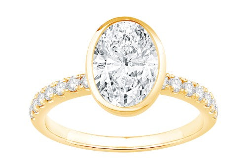 14K Yellow Gold Lab Grown Oval Diamond Bezel Engagement Ring