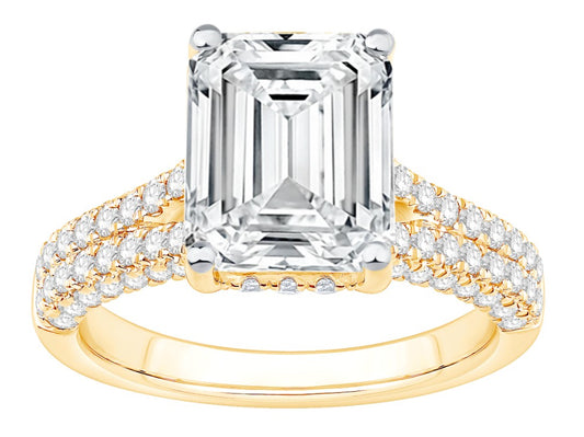 14K Yellow Gold Lab Grown Emerald Diamond Ring