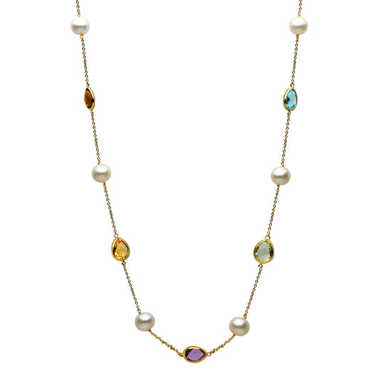 14K Yellow Gold Pear Shaped Semi-Precious Gemstone Neckalce